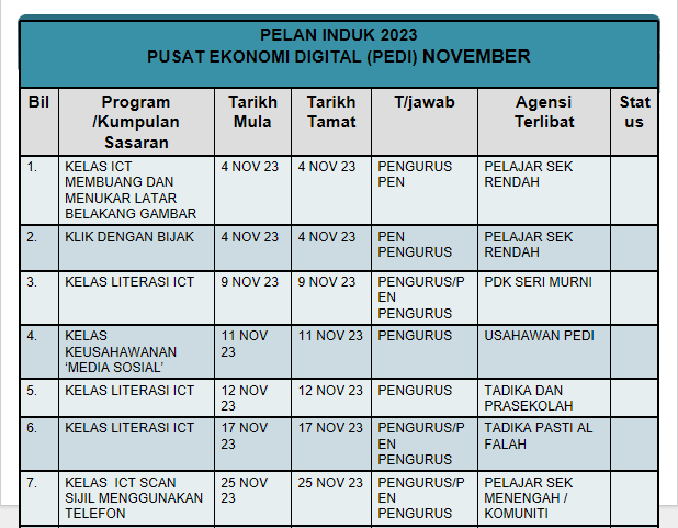 jadual aktiviti november